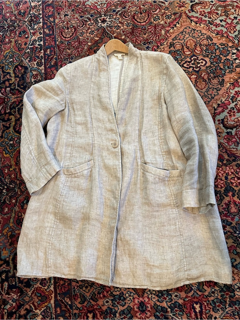 Eileen Fisher vintage Beige Organic Linen Women's Long Coat